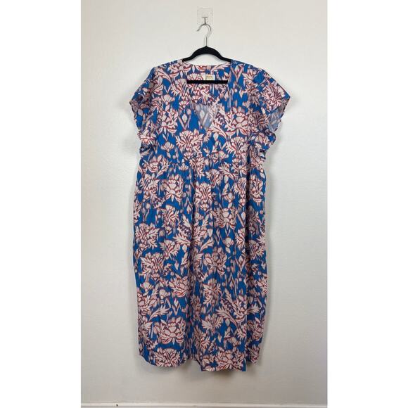 Maeve Anthropologie Baby Doll Flutter Sleeve Floral Cotton Midi Dress 2X - Picture 3 of 7